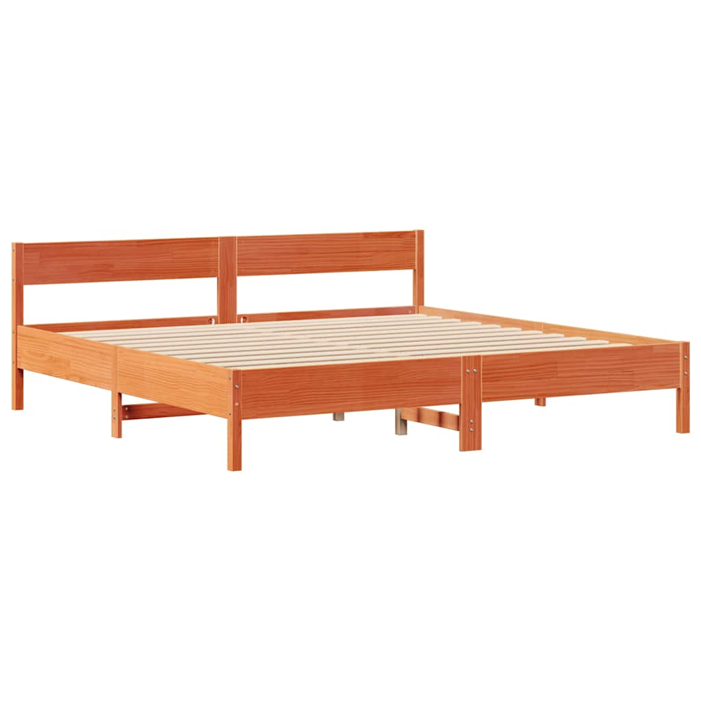 barna tömör fenyőfa könyvespolcos ágy matrac nélkül 200 x 200cm
