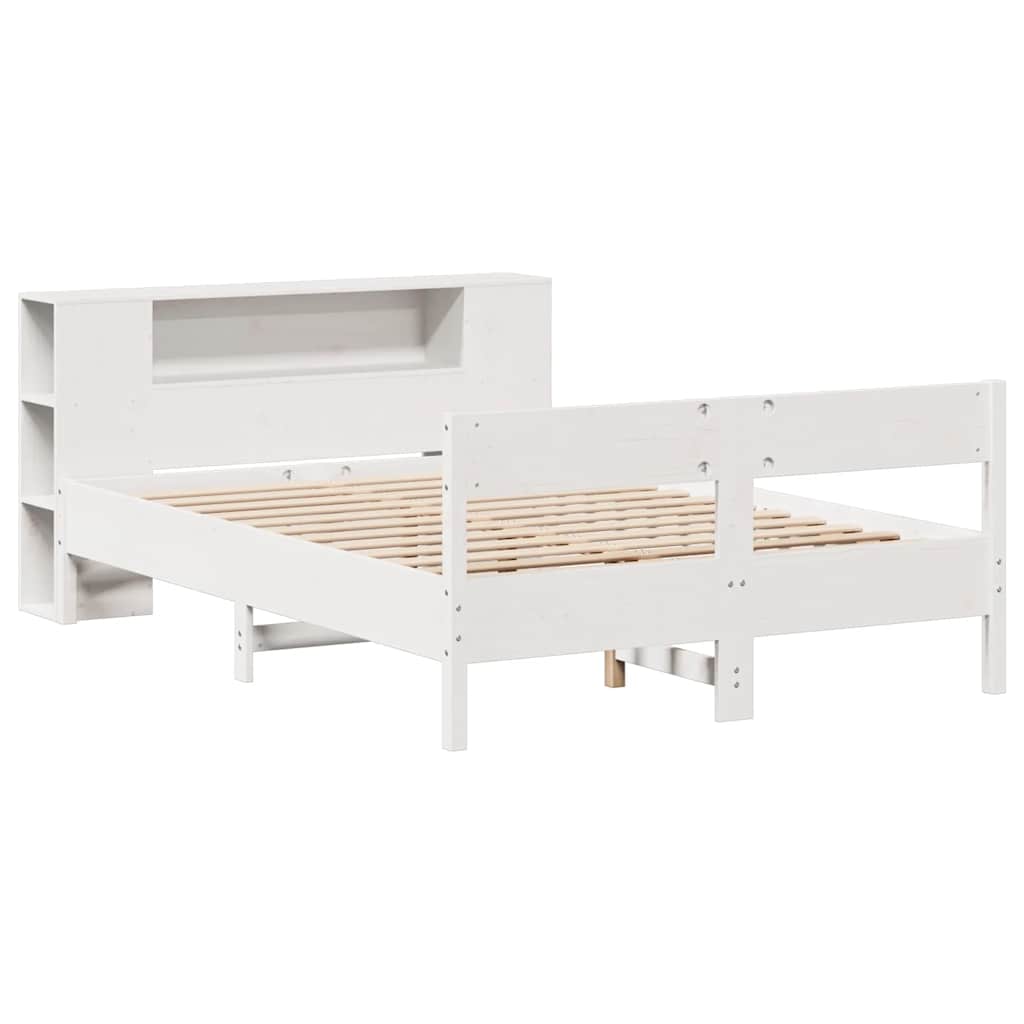 fehér tömör fenyőfa könyvespolcos ágy matrac nélkül 160x200 cm