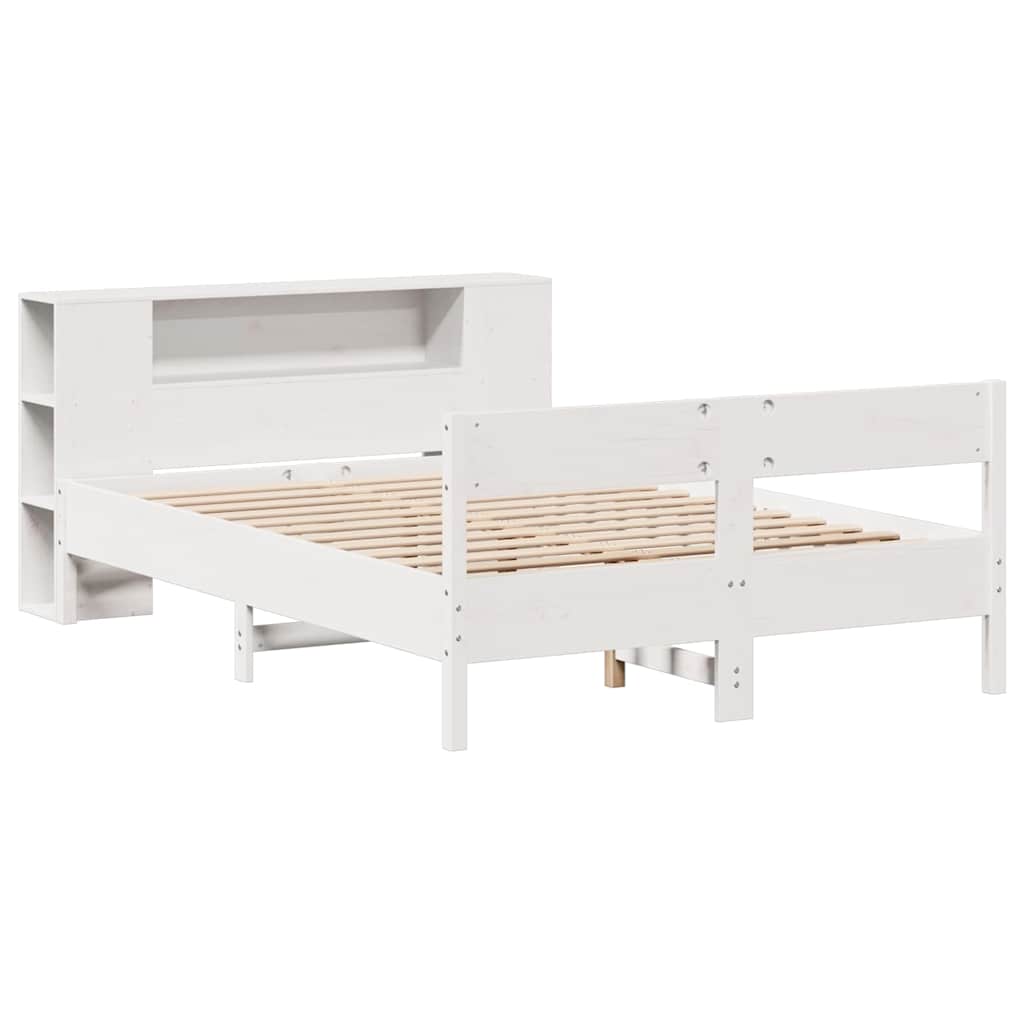 fehér tömör fenyőfa könyvespolcos ágy matrac nélkül 150x200 cm