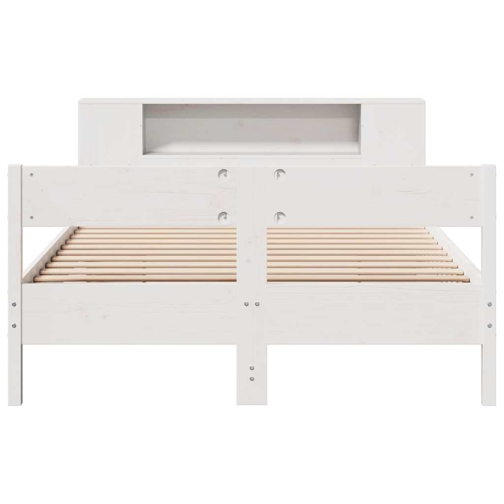 fehér tömör fenyőfa könyvespolcos ágy matrac nélkül 150x200 cm