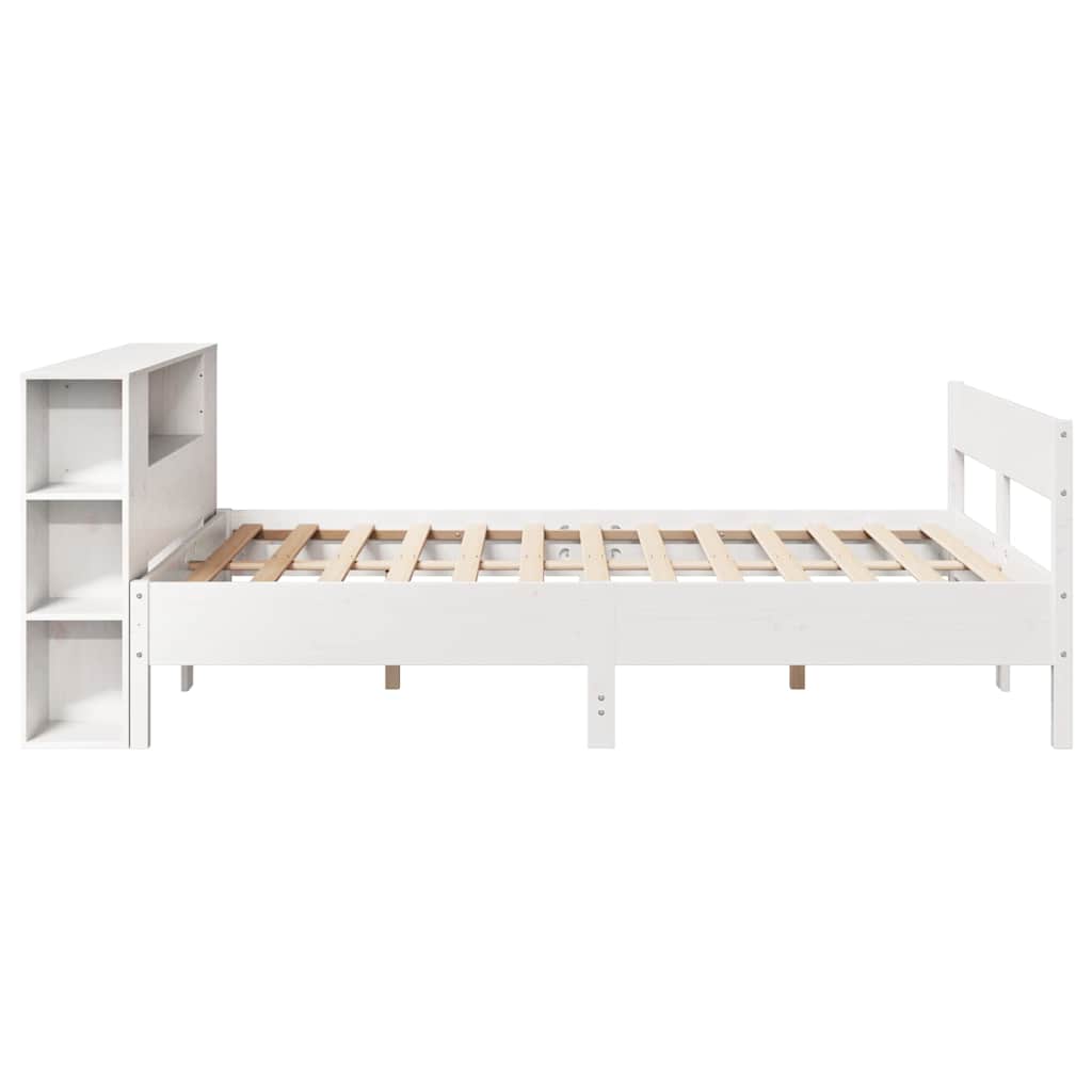 fehér tömör fenyőfa könyvespolcos ágy matrac nélkül 150x200 cm