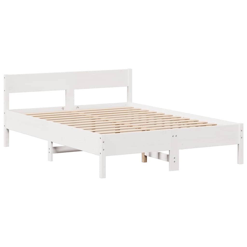 fehér tömör fenyőfa könyvespolcos ágy matrac nélkül 150x200 cm
