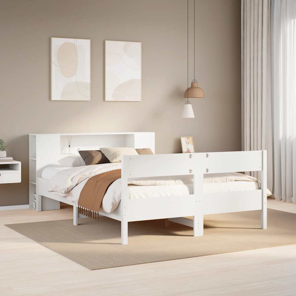 fehér tömör fenyőfa könyvespolcos ágy matrac nélkül 150x200 cm
