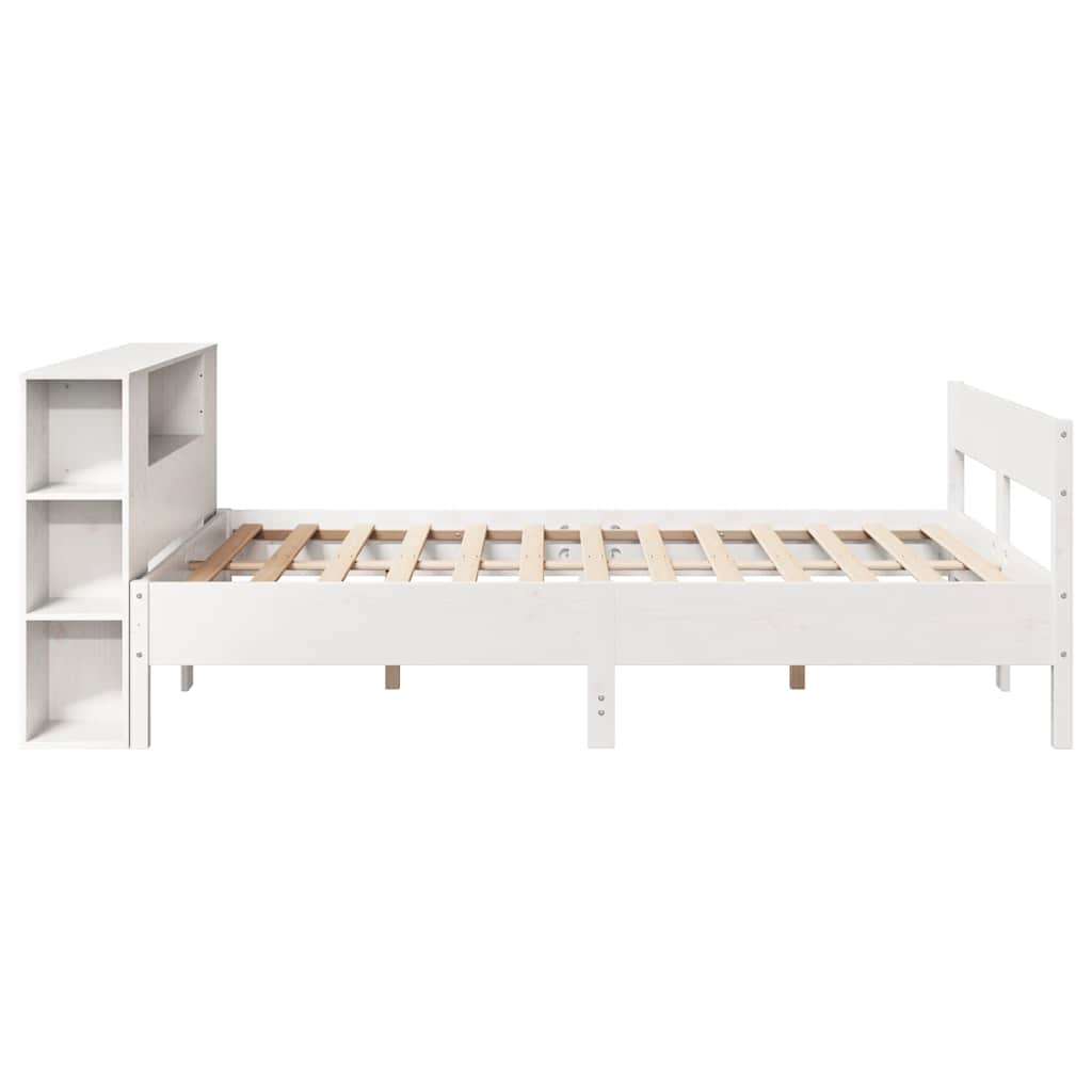 fehér tömör fenyőfa könyvespolcos ágy matrac nélkül 140x190 cm