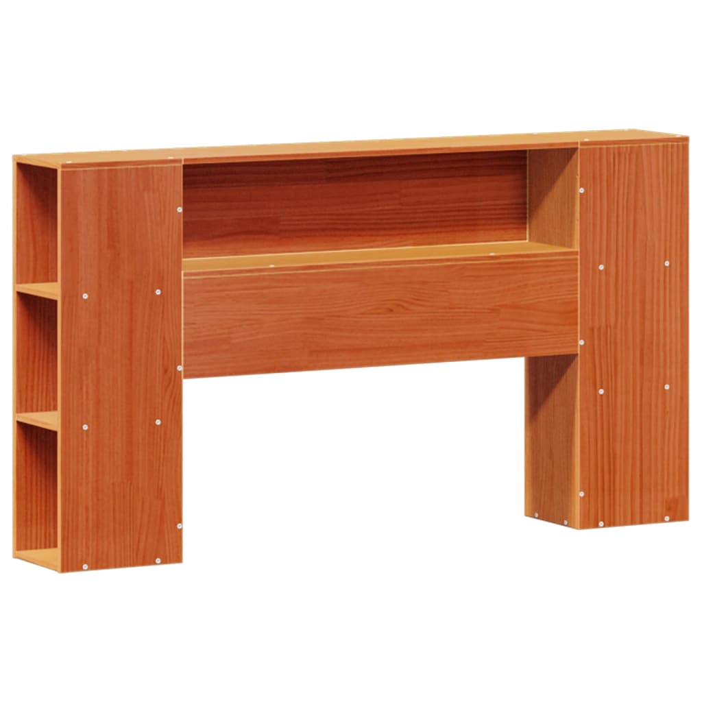 barna tömör fenyőfa könyvespolcos ágy matrac nélkül 140 x 190cm