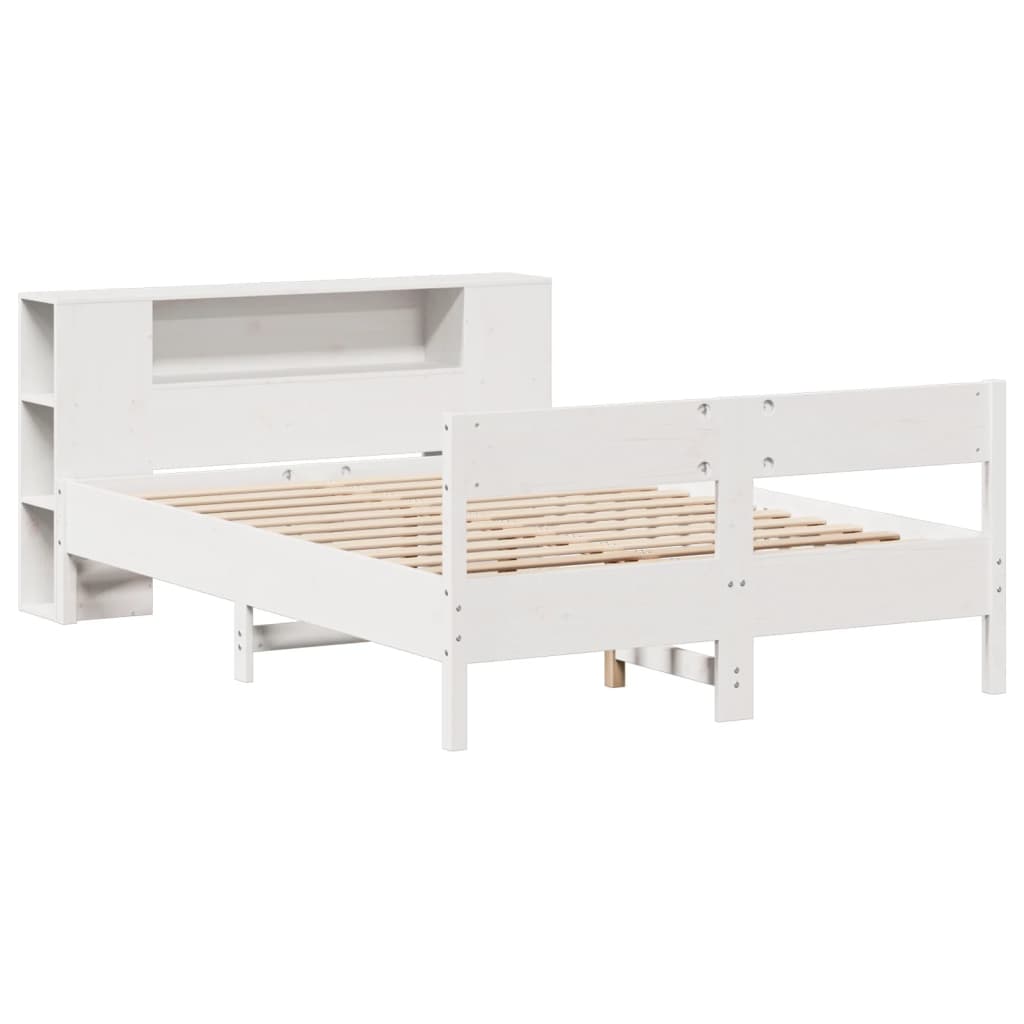 fehér tömör fenyőfa könyvespolcos ágy matrac nélkül 135x190 cm