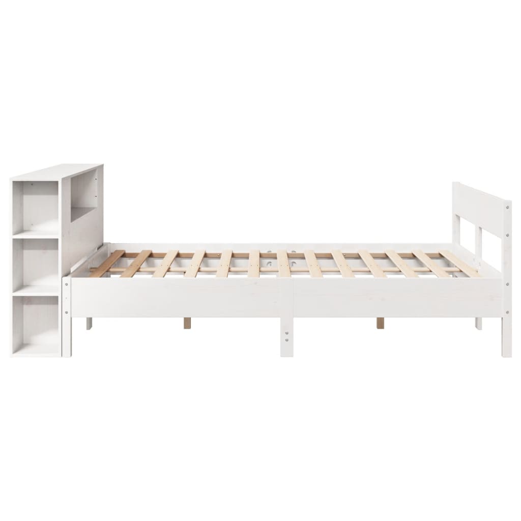 fehér tömör fenyőfa könyvespolcos ágy matrac nélkül 135x190 cm