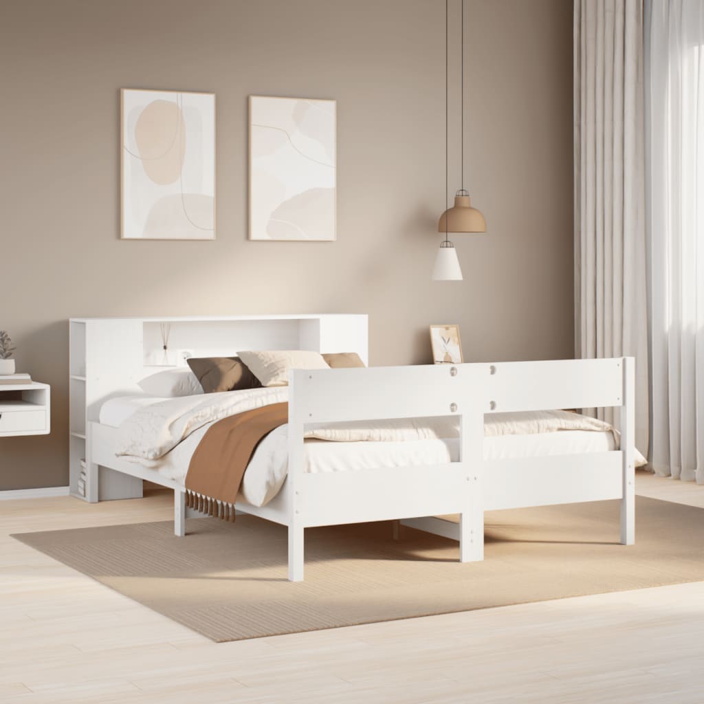 fehér tömör fenyőfa könyvespolcos ágy matrac nélkül 135x190 cm