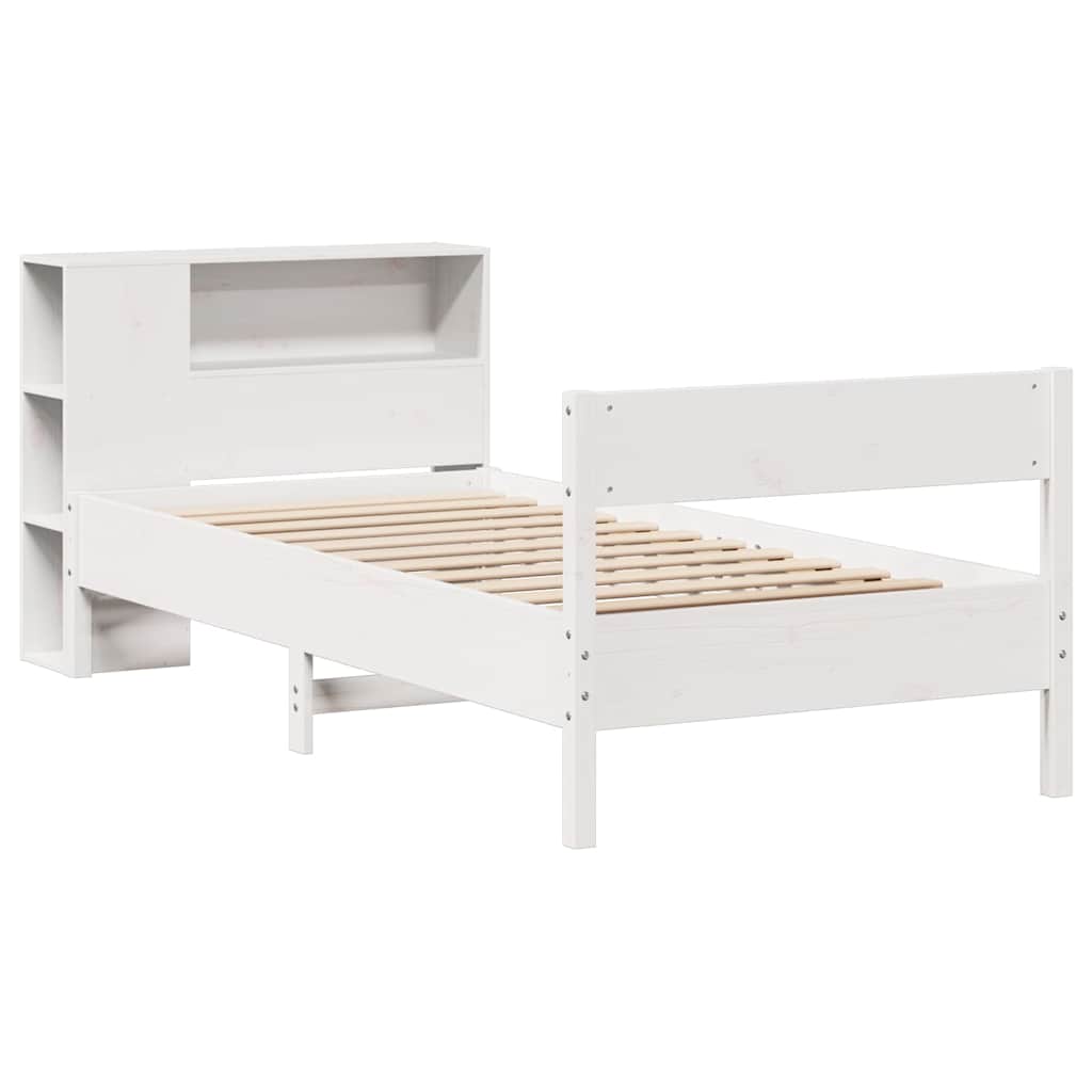 fehér tömör fenyőfa könyvespolcos ágy matrac nélkül 75 x 190 cm