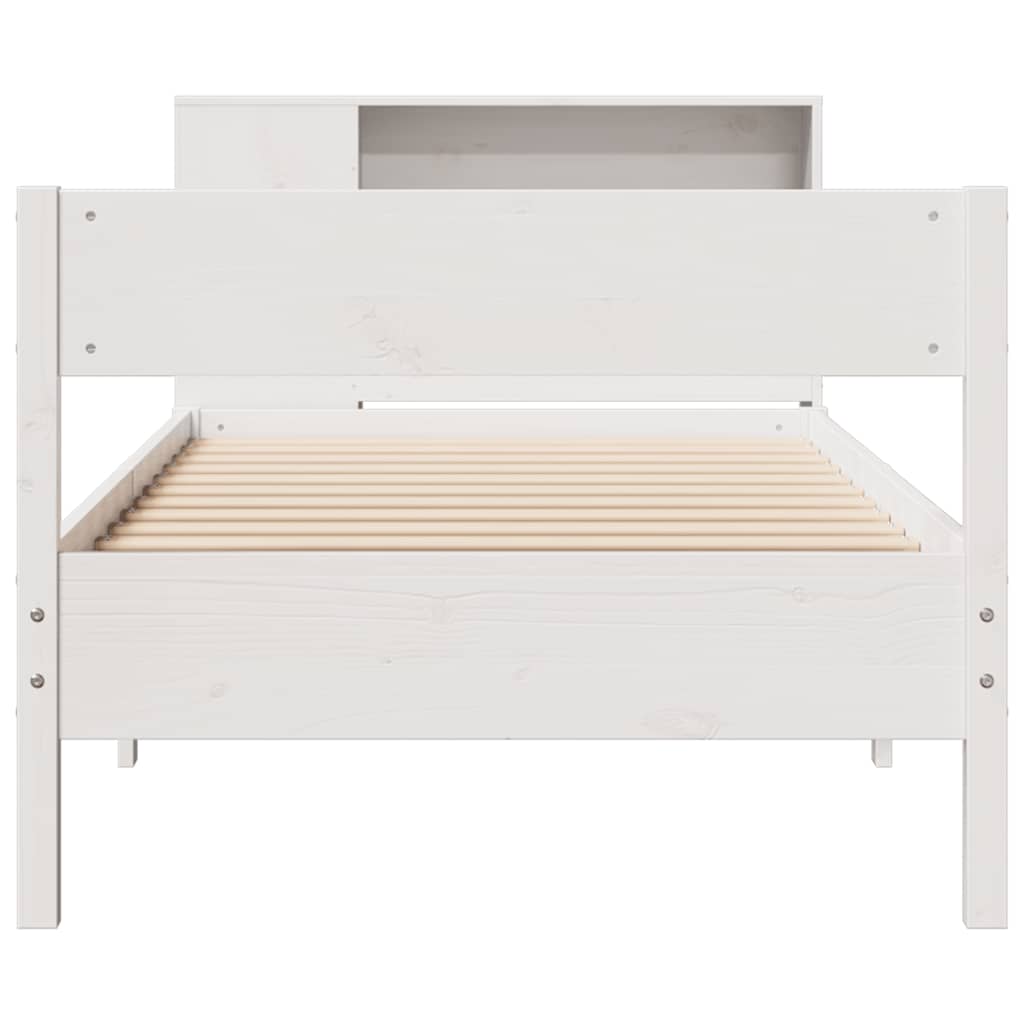 fehér tömör fenyőfa könyvespolcos ágy matrac nélkül 75 x 190 cm