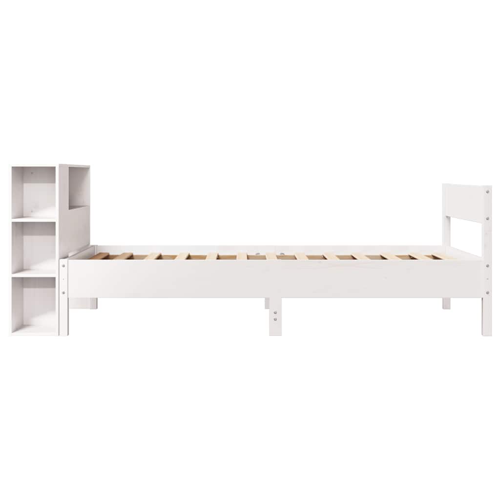 fehér tömör fenyőfa könyvespolcos ágy matrac nélkül 75 x 190 cm