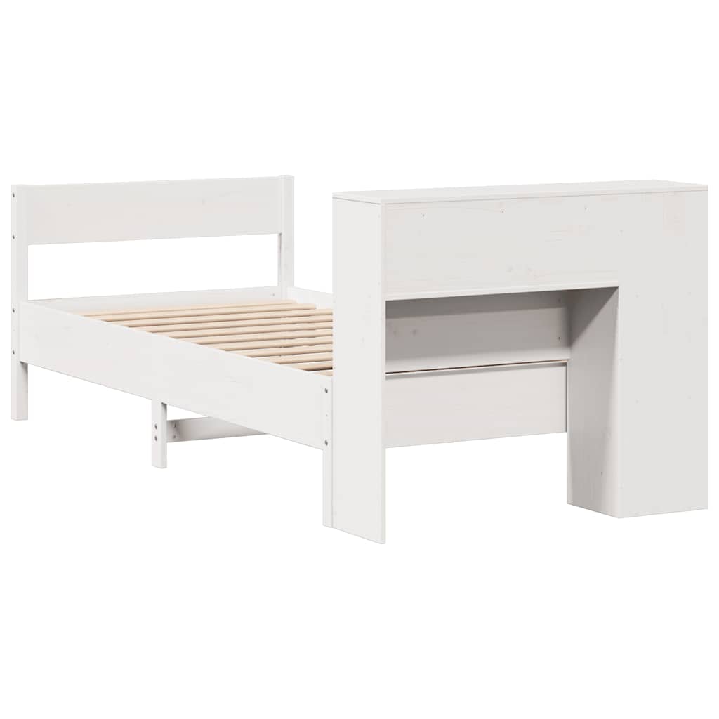 fehér tömör fenyőfa könyvespolcos ágy matrac nélkül 75 x 190 cm