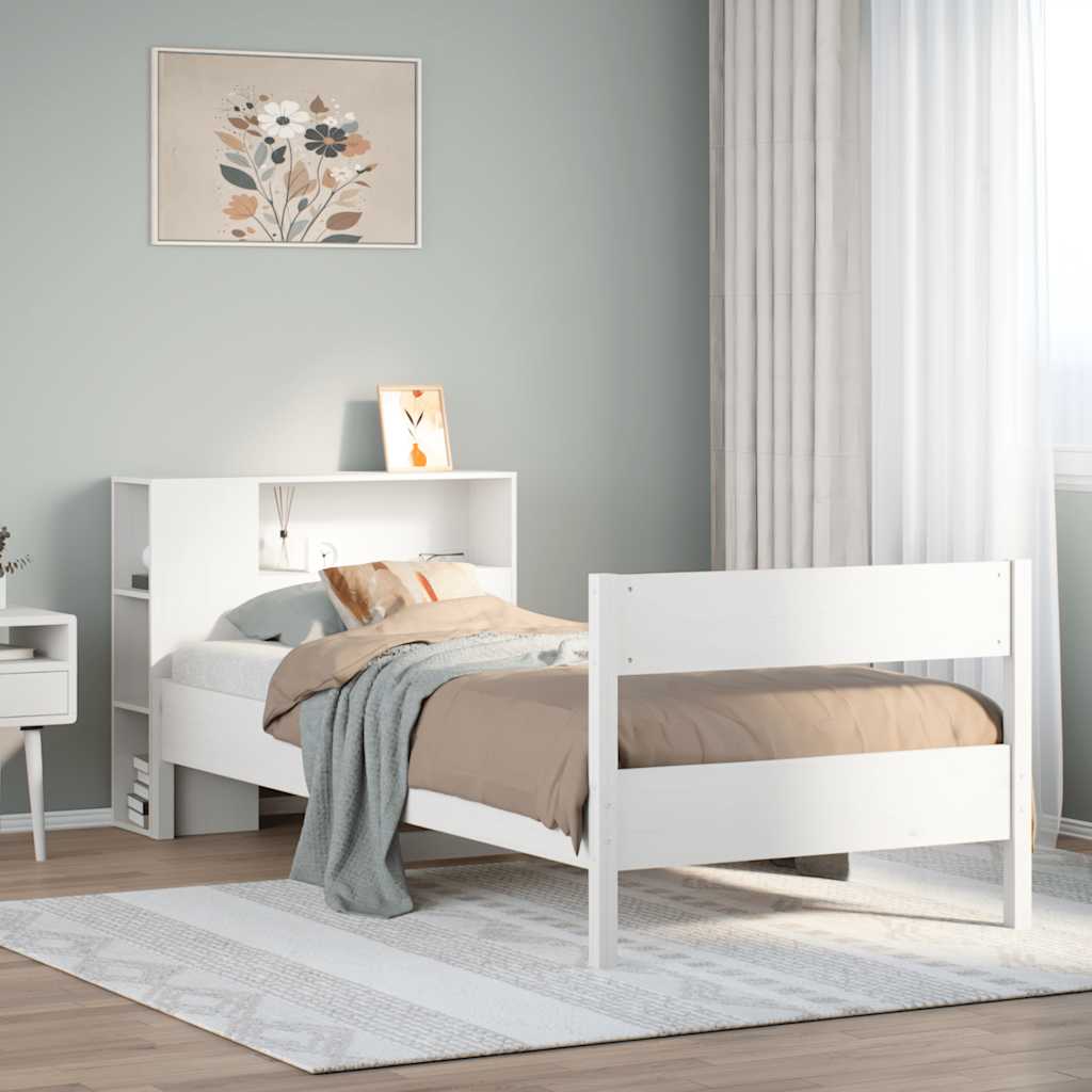 fehér tömör fenyőfa könyvespolcos ágy matrac nélkül 75 x 190 cm