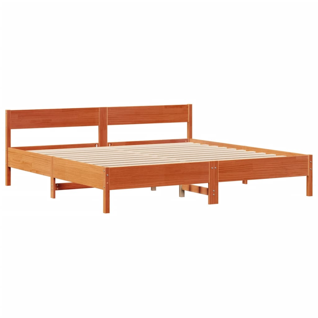 barna tömör fenyőfa könyvespolcos ágy matrac nélkül 200 x 200cm
