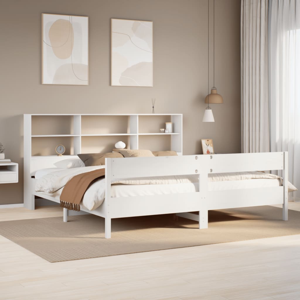 fehér tömör fenyőfa könyvespolcos ágy matrac nélkül 180x200 cm