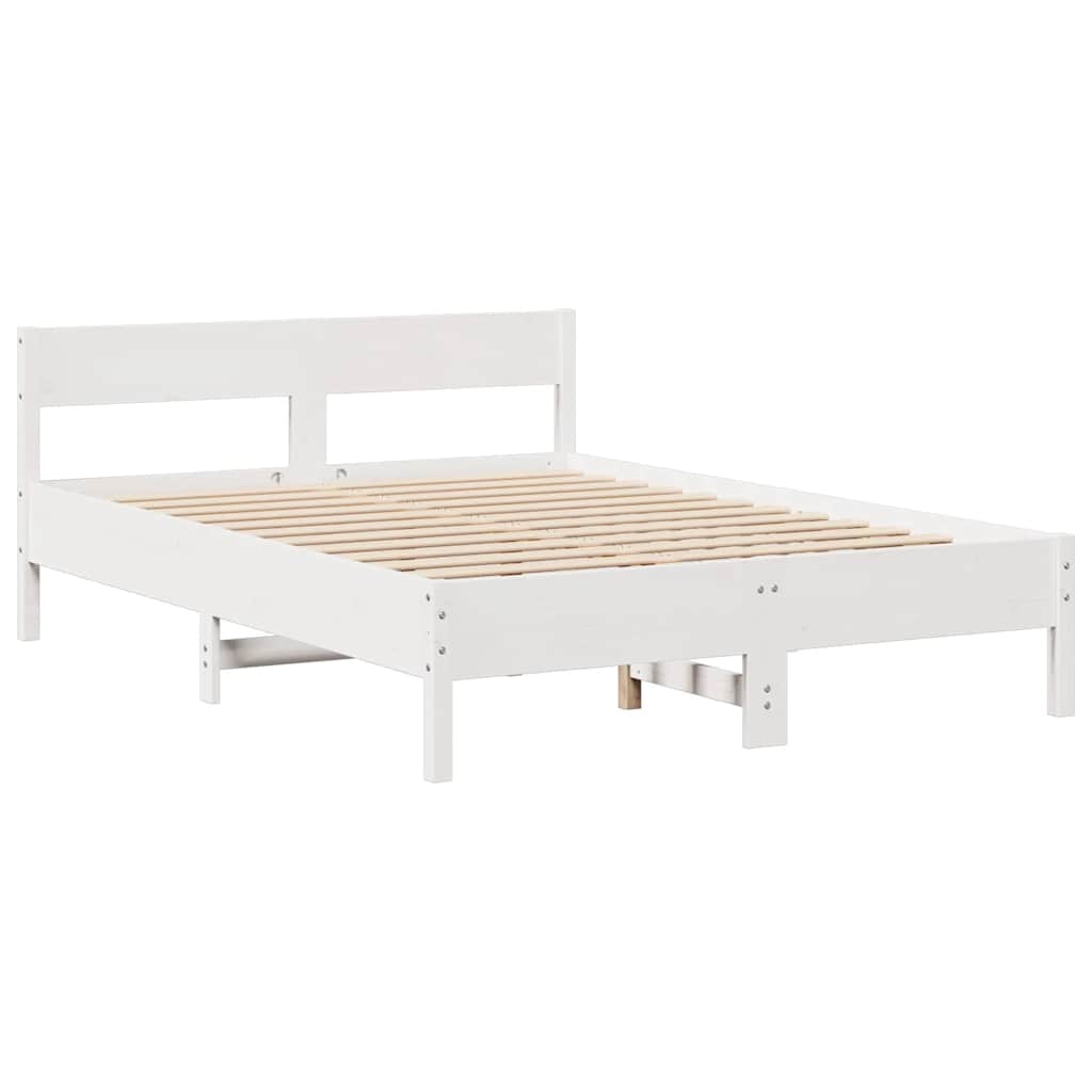 fehér tömör fenyőfa könyvespolcos ágy matrac nélkül 160x200 cm