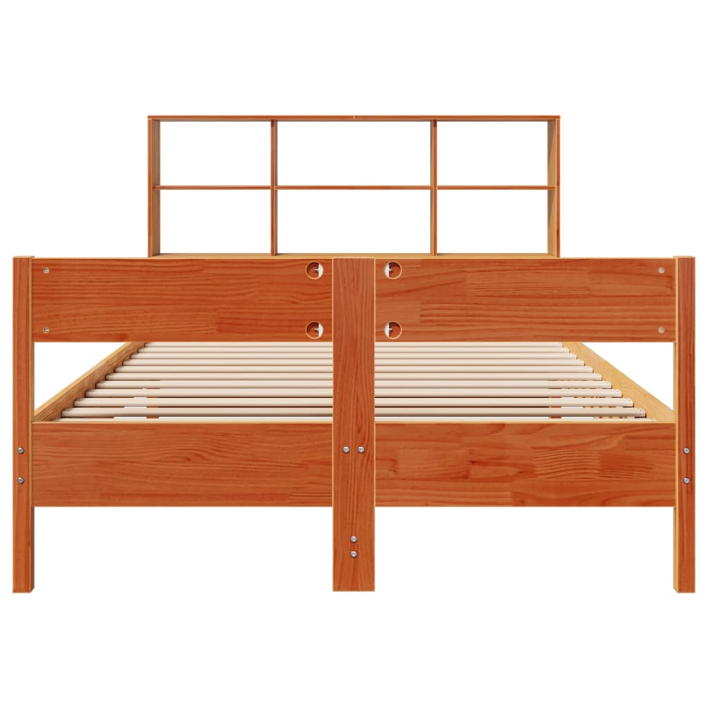 barna tömör fenyőfa könyvespolcos ágy matrac nélkül 135 x 190cm
