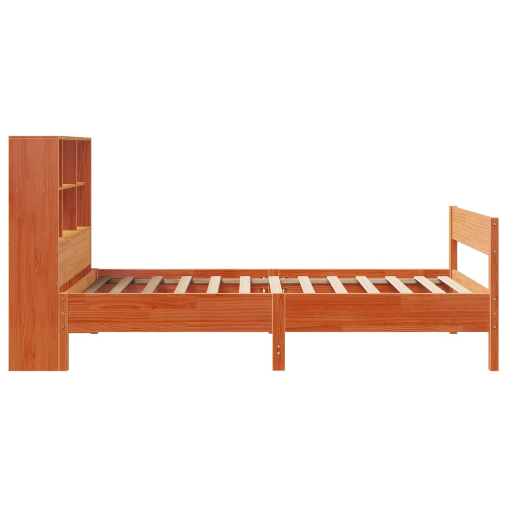 barna tömör fenyőfa könyvespolcos ágy matrac nélkül 75 x 190 cm