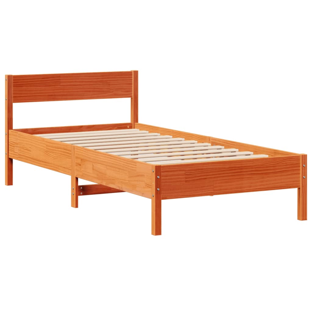 barna tömör fenyőfa könyvespolcos ágy matrac nélkül 75 x 190 cm