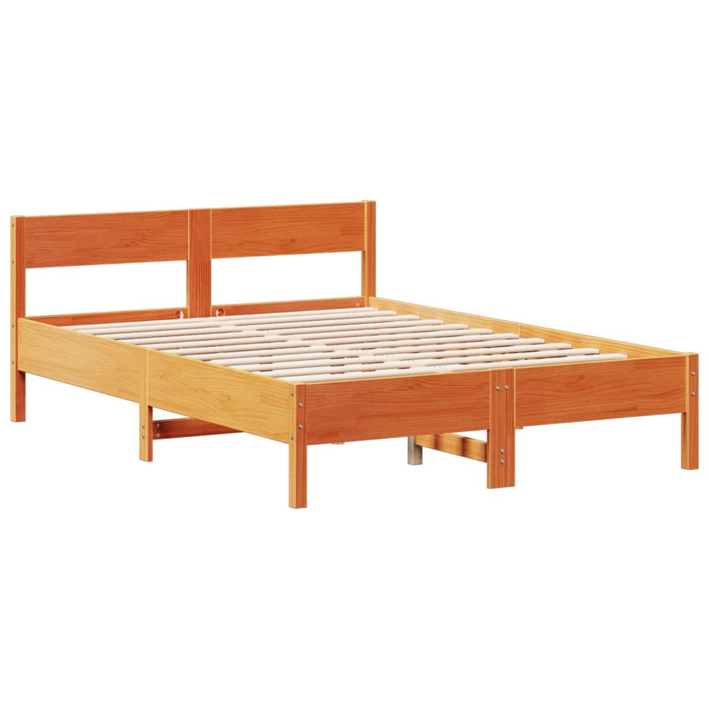 barna tömör fenyőfa könyvespolcos ágy matrac nélkül 160 x 200cm