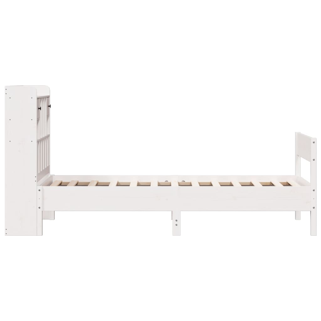 fehér tömör fenyőfa könyvespolcos ágy matrac nélkül 90 x 200 cm