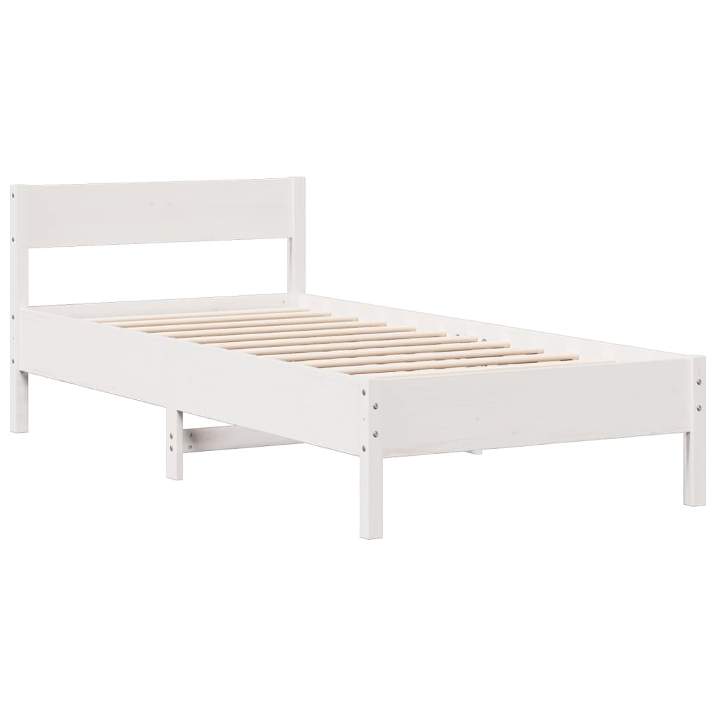 fehér tömör fenyőfa könyvespolcos ágy matrac nélkül 90 x 200 cm