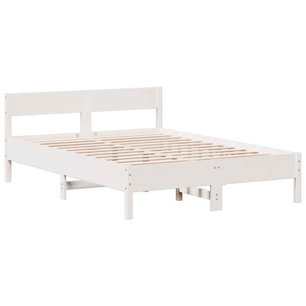 fehér tömör fenyőfa könyvespolcos ágy matrac nélkül 135x190 cm