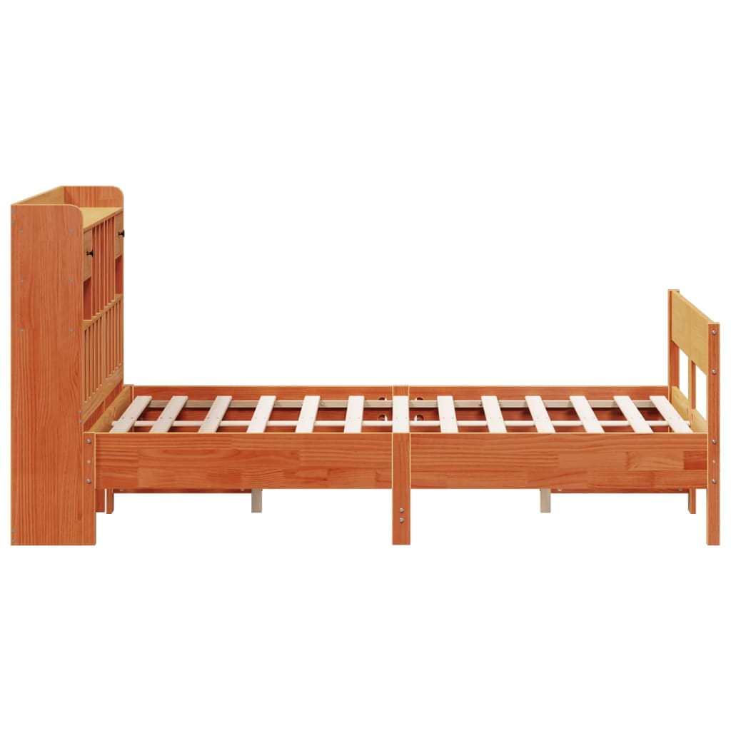 barna tömör fenyőfa könyvespolcos ágy matrac nélkül 135 x 190cm