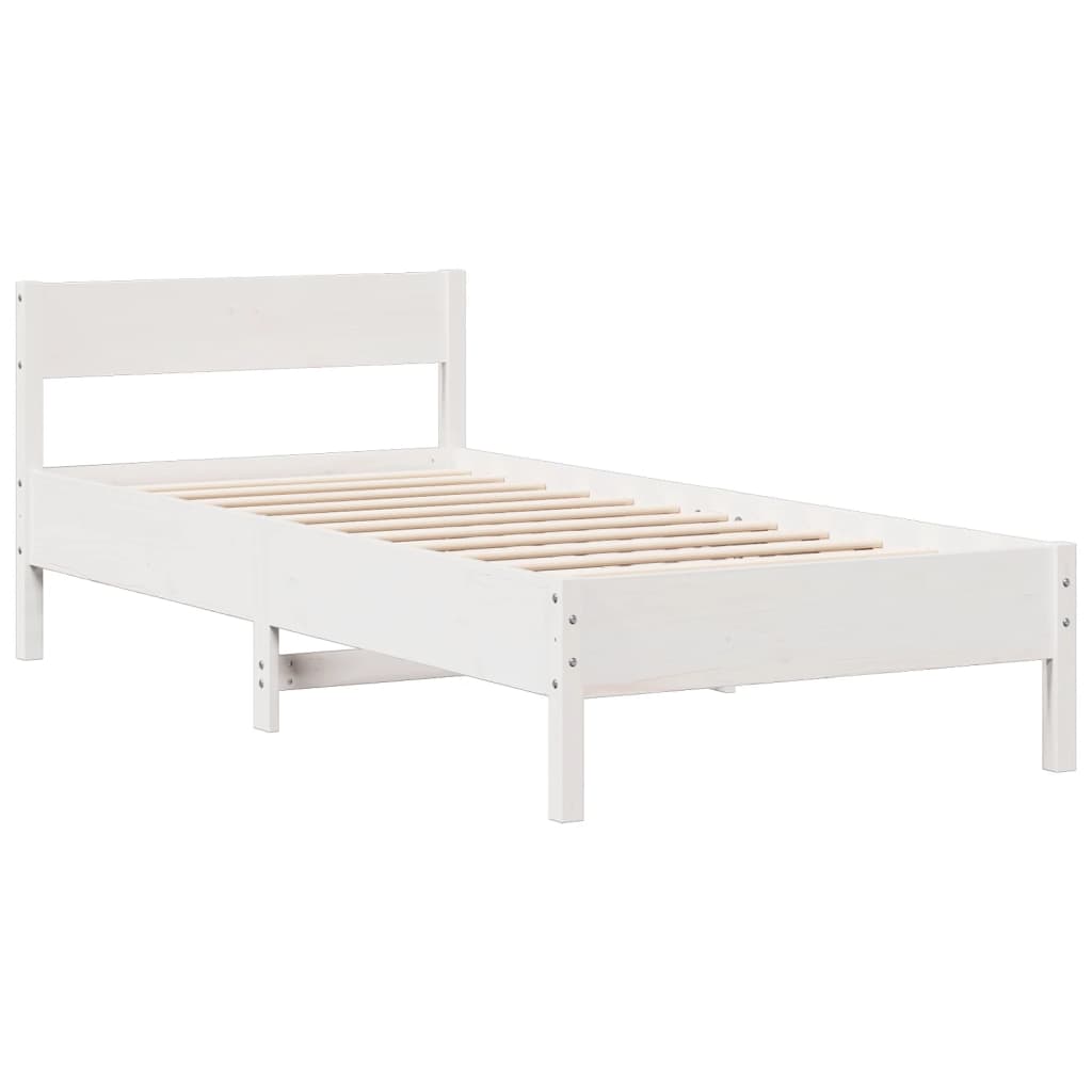 fehér tömör fenyőfa könyvespolcos ágy matrac nélkül 90 x 190 cm