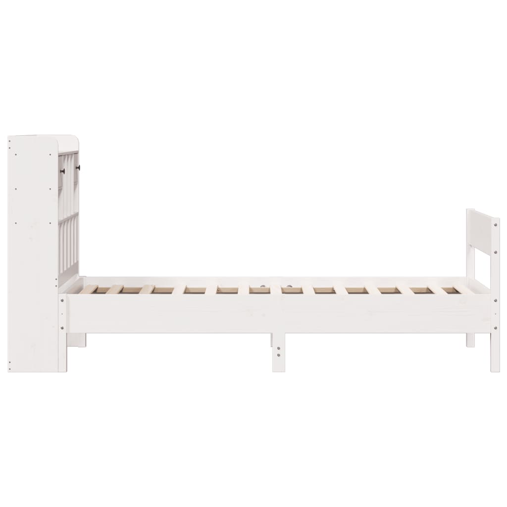fehér tömör fenyőfa könyvespolcos ágy matrac nélkül 75 x 190 cm