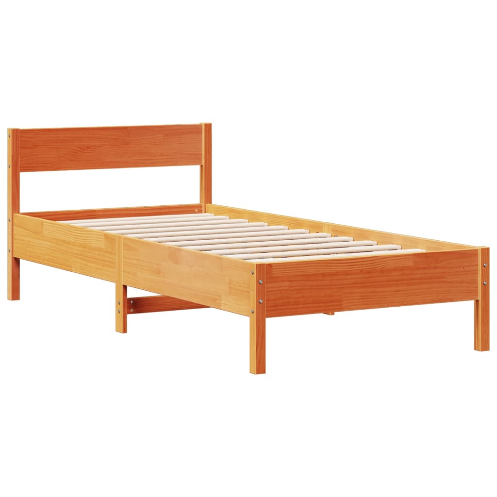 barna tömör fenyőfa könyvespolcos ágy matrac nélkül 75 x 190 cm