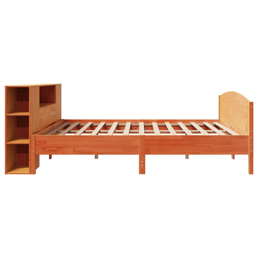 barna tömör fenyőfa könyvespolcos ágy matrac nélkül 200 x 200cm