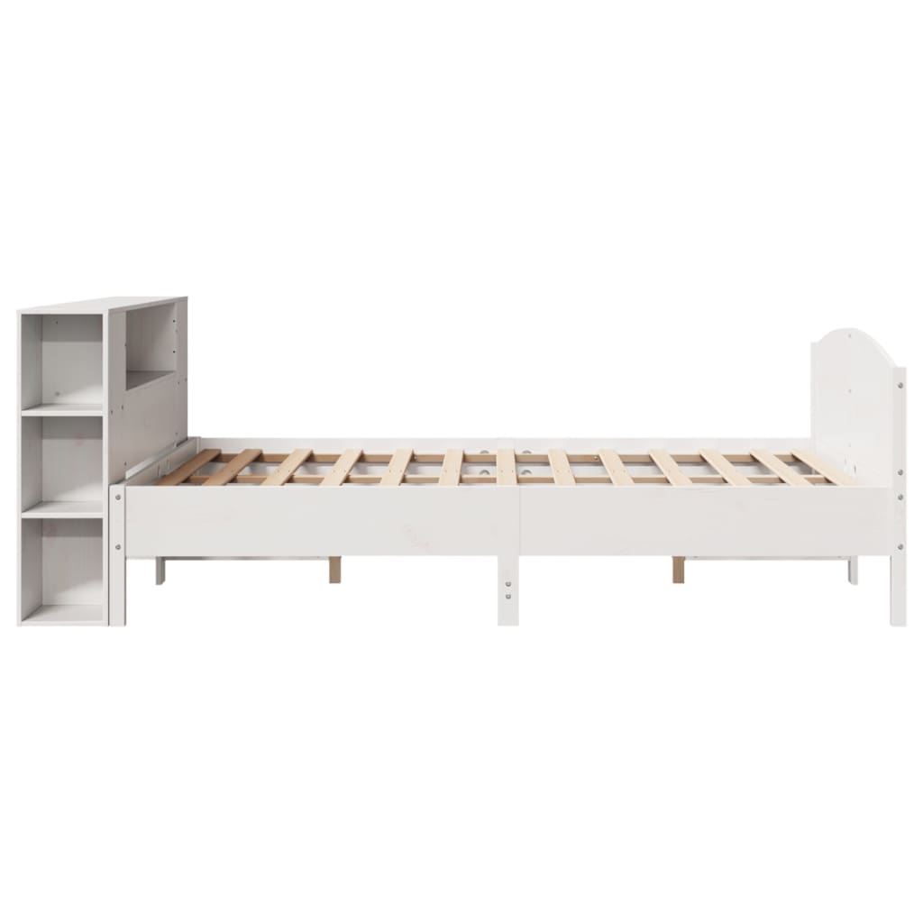 fehér tömör fenyőfa könyvespolcos ágy matrac nélkül 135x190 cm