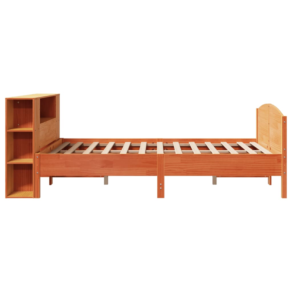 barna tömör fenyőfa könyvespolcos ágy matrac nélkül 135 x 190cm