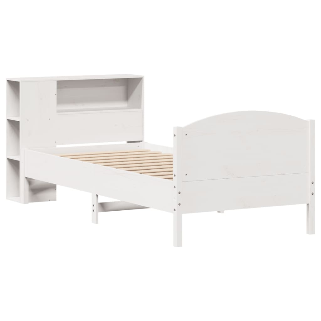 fehér tömör fenyőfa könyvespolcos ágy matrac nélkül 75 x 190 cm