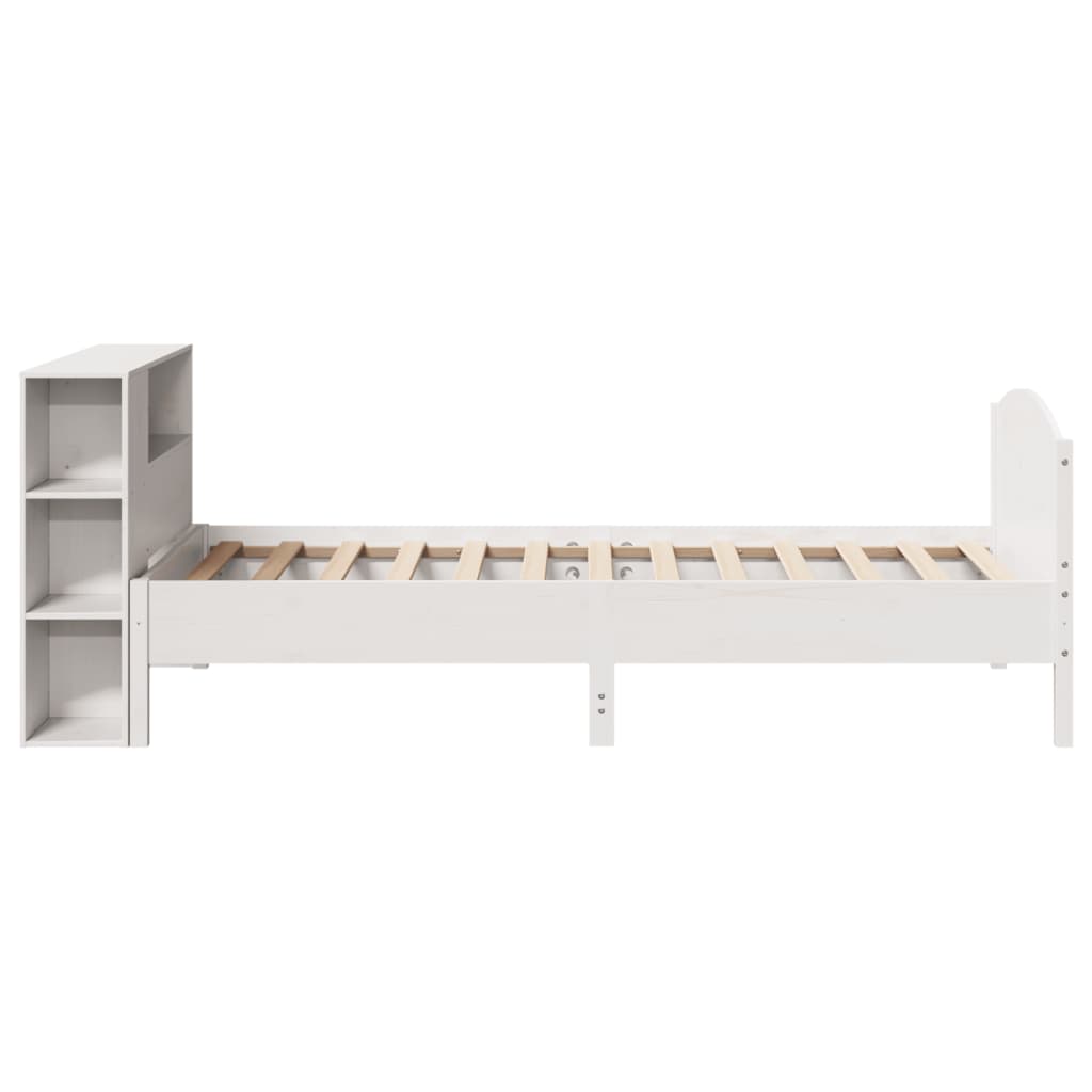 fehér tömör fenyőfa könyvespolcos ágy matrac nélkül 75 x 190 cm