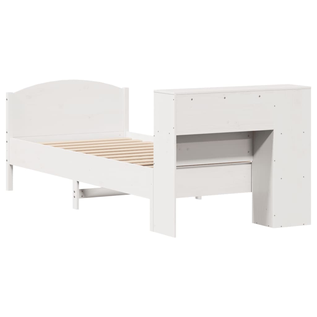 fehér tömör fenyőfa könyvespolcos ágy matrac nélkül 75 x 190 cm
