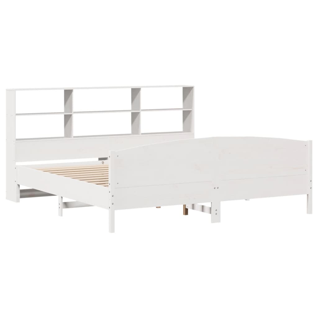 fehér tömör fenyőfa könyvespolcos ágy matrac nélkül 180x200 cm