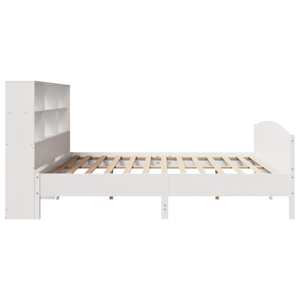 fehér tömör fenyőfa könyvespolcos ágy matrac nélkül 180x200 cm