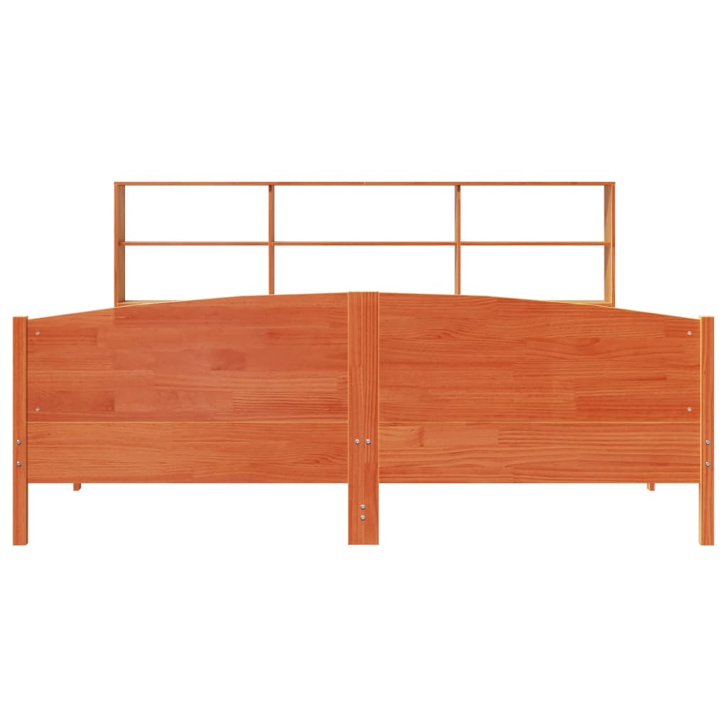 barna tömör fenyőfa könyvespolcos ágy matrac nélkül 180 x 200cm