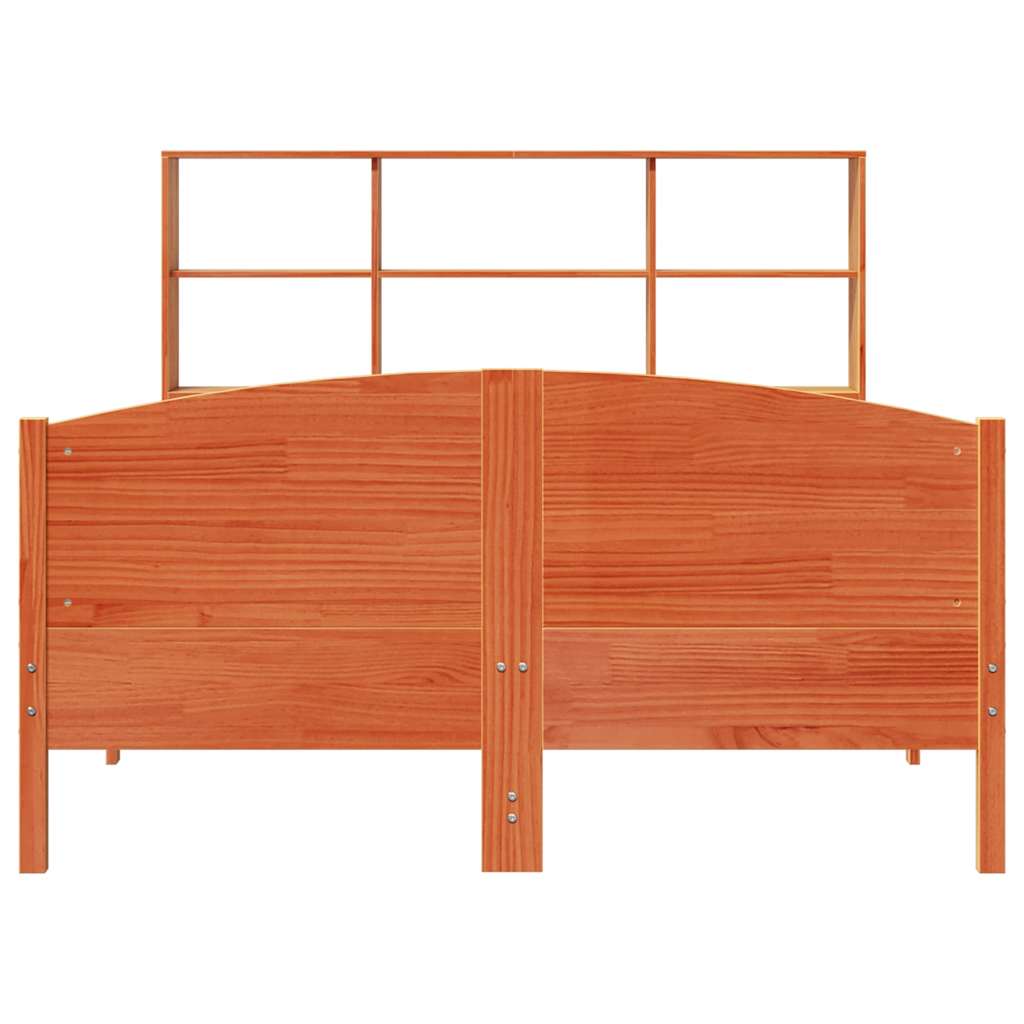 barna tömör fenyőfa könyvespolcos ágy matrac nélkül 140 x 200cm