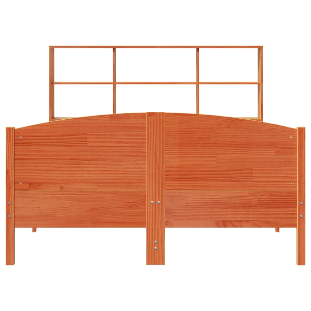 barna tömör fenyőfa könyvespolcos ágy matrac nélkül 120 x 190cm