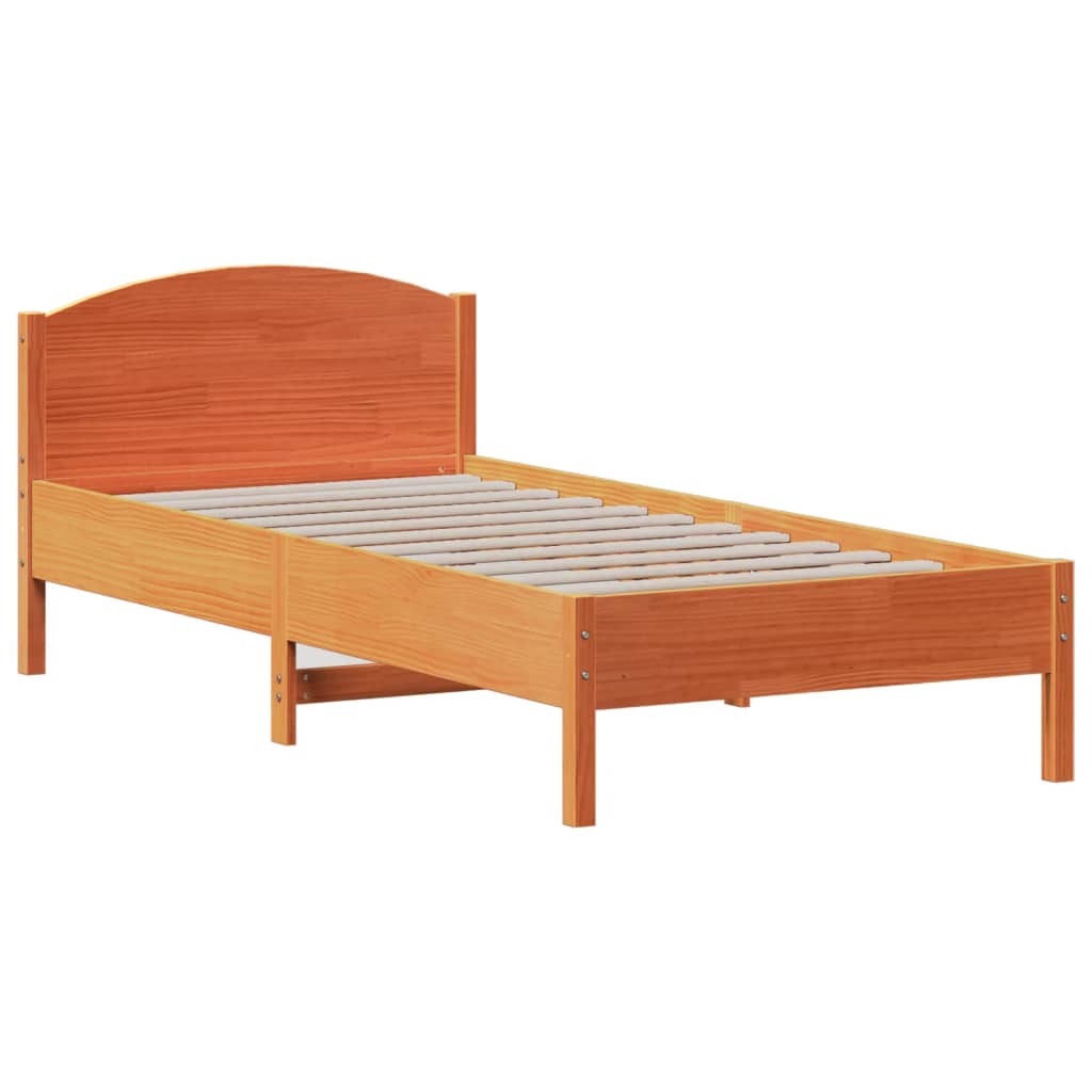 barna tömör fenyőfa könyvespolcos ágy matrac nélkül 100 x 200cm