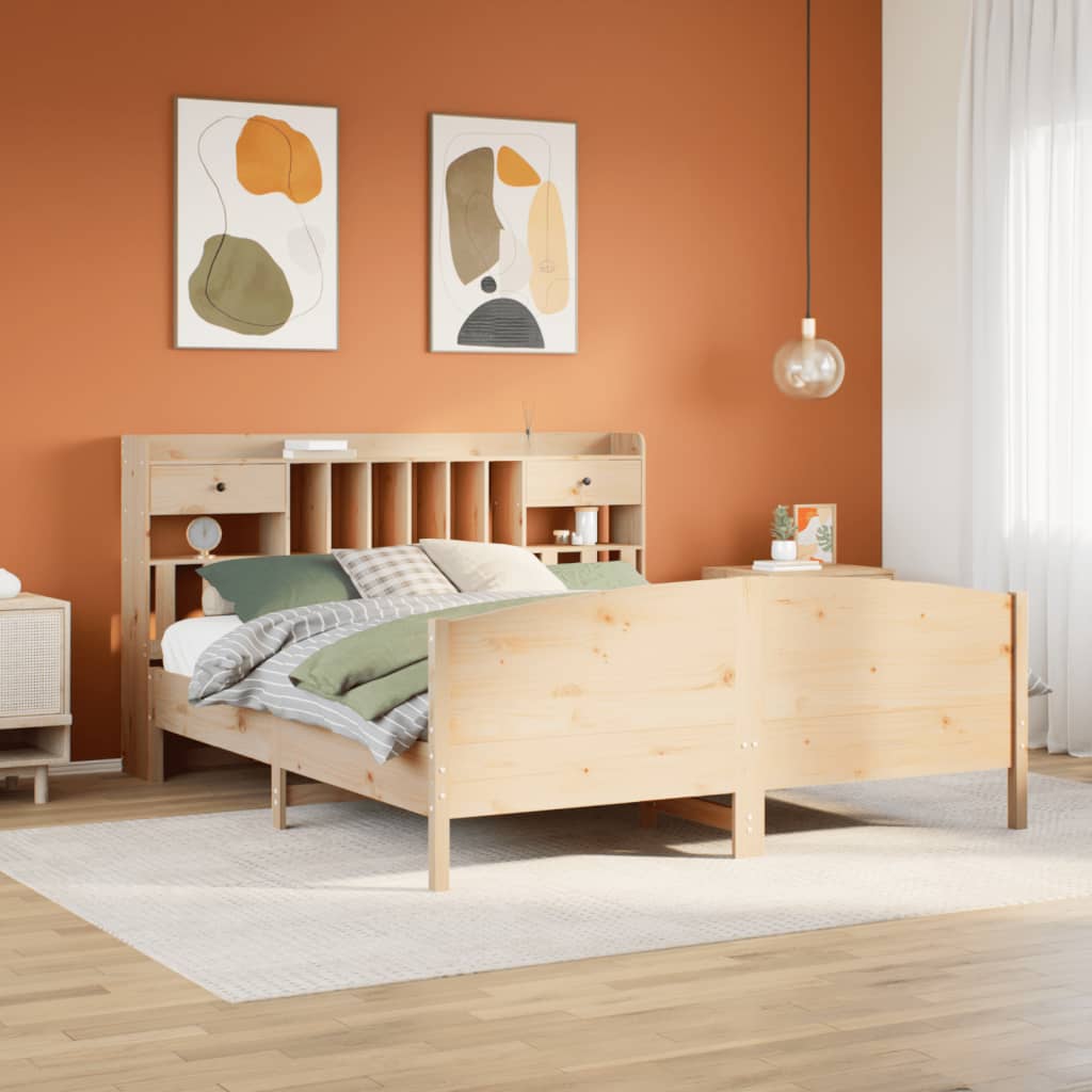 tömör fenyőfa könyvespolcos ágy matrac nélkül 180 x 200 cm