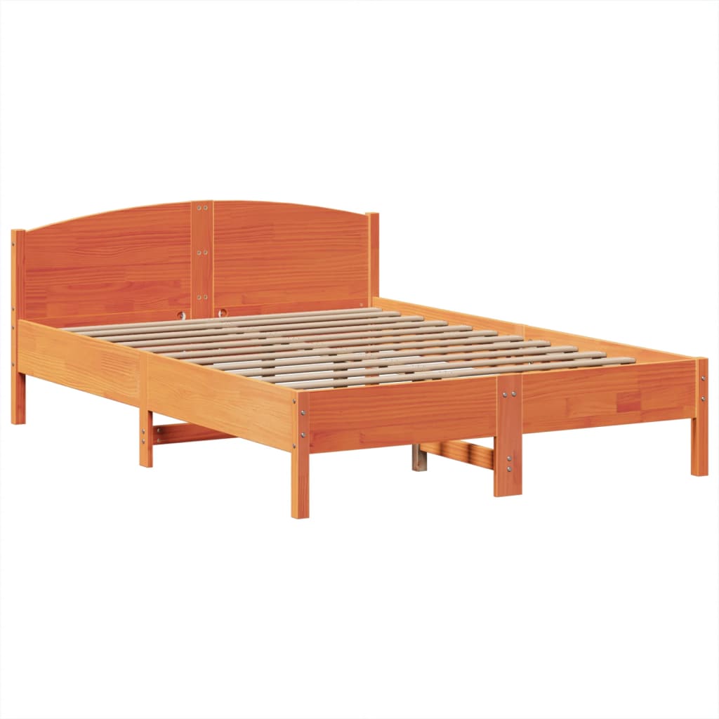 barna tömör fenyőfa könyvespolcos ágy matrac nélkül 160 x 200cm