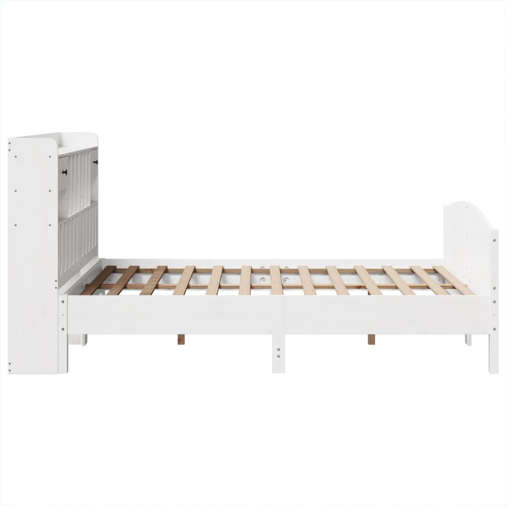 fehér tömör fenyőfa könyvespolcos ágy matrac nélkül 150x200 cm