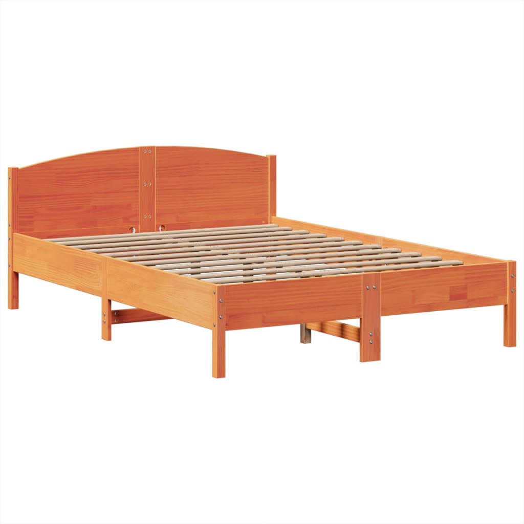 barna tömör fenyőfa könyvespolcos ágy matrac nélkül 150 x 200cm