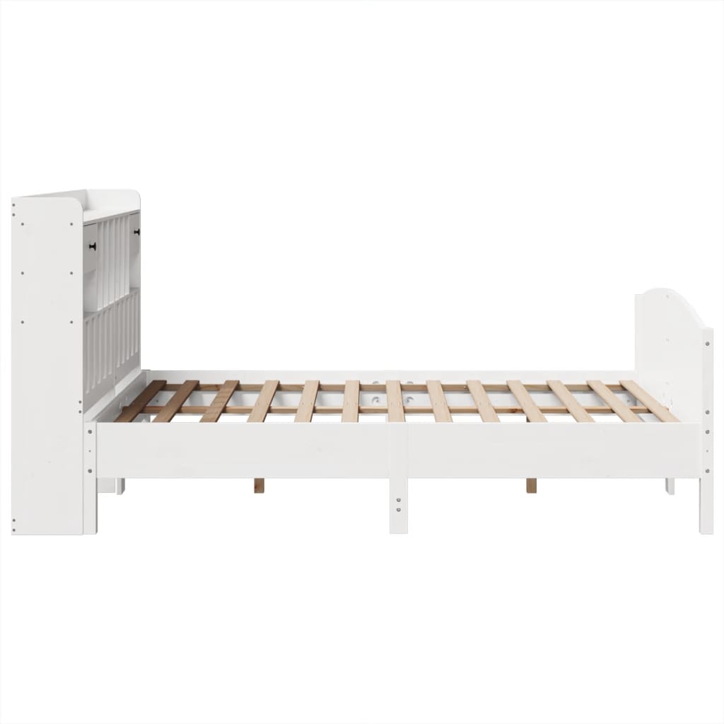 fehér tömör fenyőfa könyvespolcos ágy matrac nélkül 140x190 cm