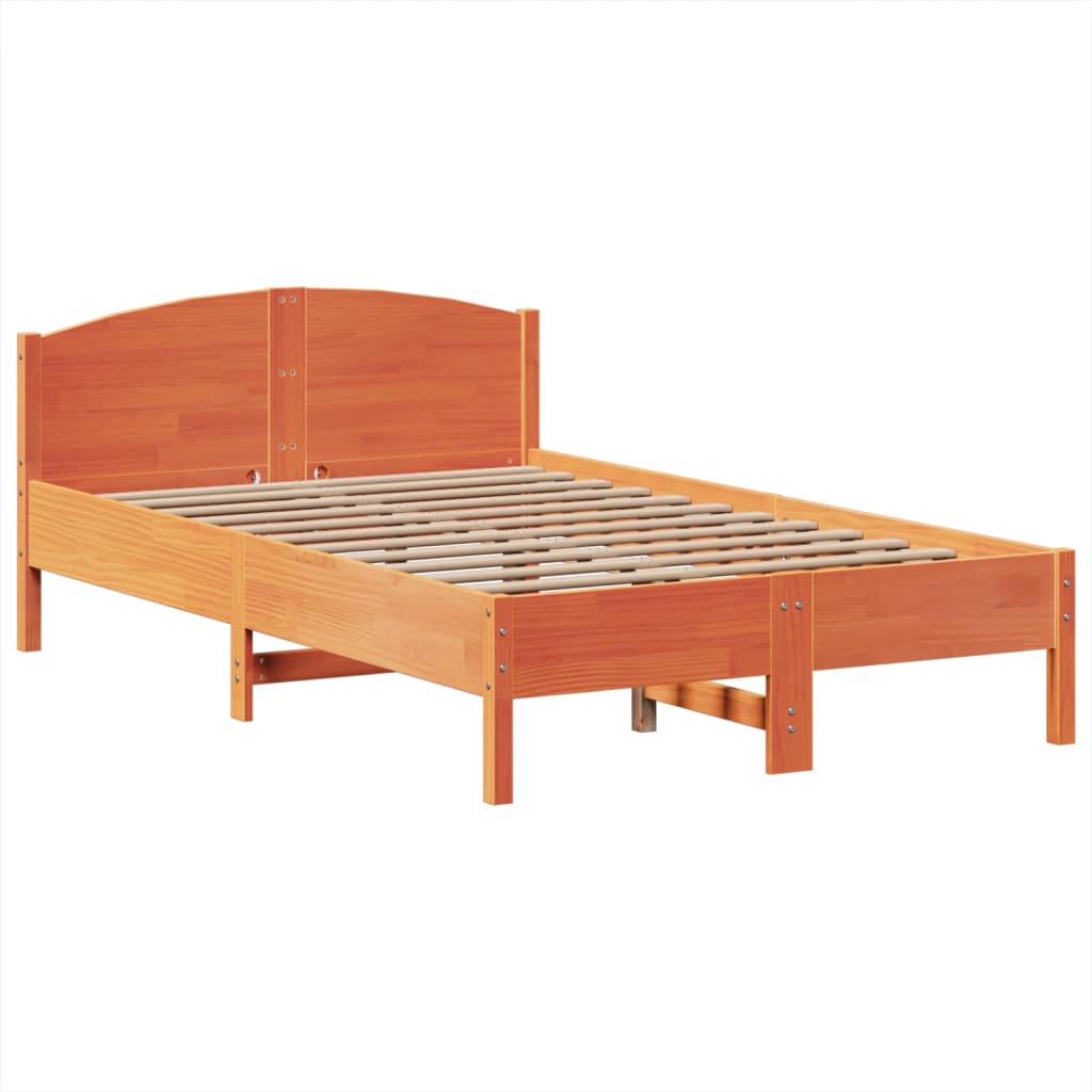 barna tömör fenyőfa könyvespolcos ágy matrac nélkül 135 x 190cm