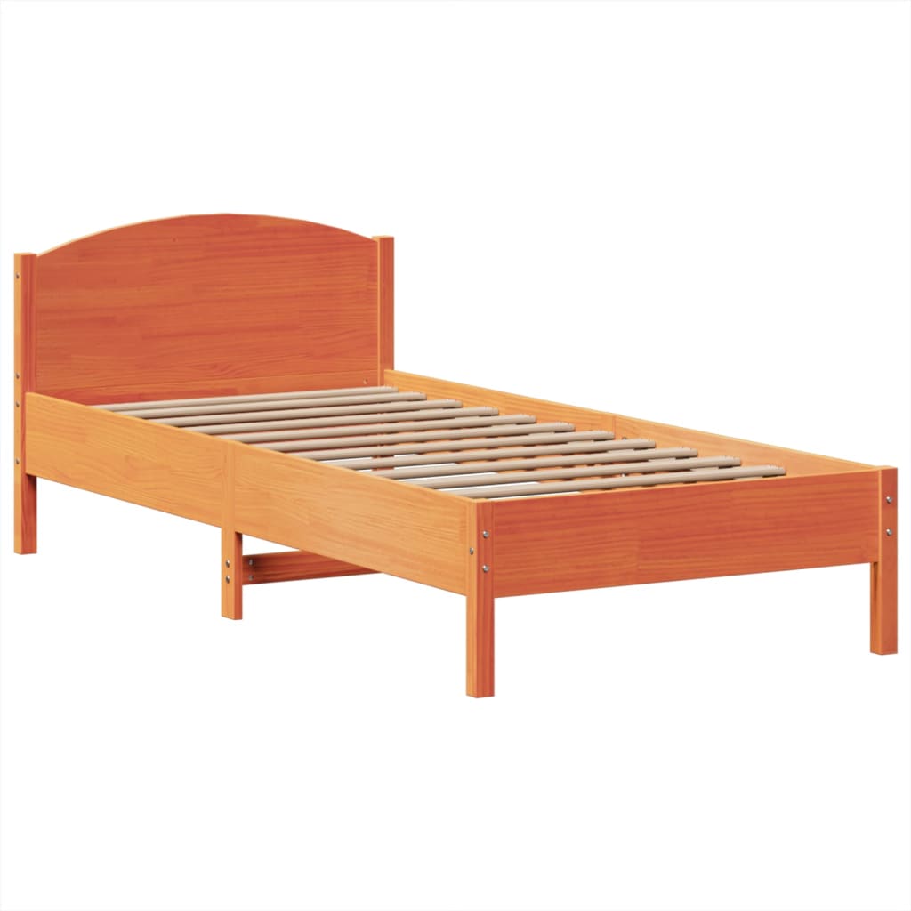barna tömör fenyőfa könyvespolcos ágy matrac nélkül 100 x 200cm